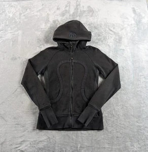 Lululemon Hoodie Womens 6 Black Scuba Full Zip Thumbholes Fleece Athletic READ - Picture 1 of 20