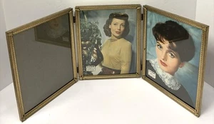 Vintage Metalcraft Gold Metal Tri-Fold Hinged Picture Frame 8X10 MCM - Picture 1 of 7