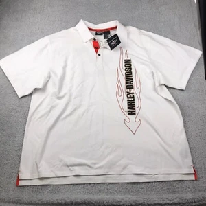 Harley Davidson Plo Shirt Uomo 4XL Bianco Fiamma Ricamato Scudo Logo NUOVO NUOVO CON ETICHETTE - Foto 1 di 14