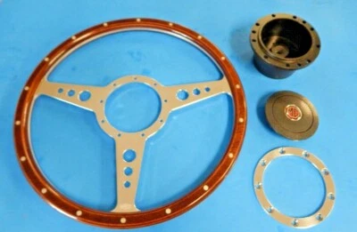 New 14" Laminated Wood Steering Wheel & Adaptor MG MGB 1963-67 MG Midget 1964-67 - Image 1 of 2
