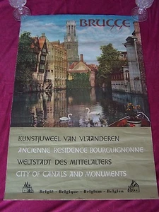 ca 1960's" Brugge, Belgium /City of Canals and Monuments" Original Travel Poster - Picture 1 of 1
