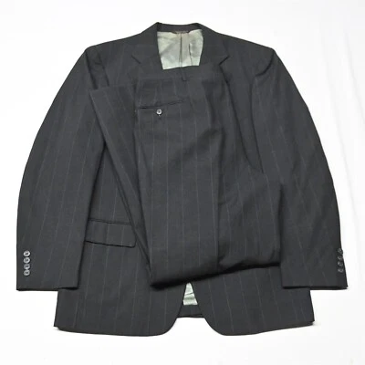 Vtg Cricketeer 42L 38x32 Black Wide Stripe USA Made Mens Coat Jacket Pants Suit - Image 1 of 4