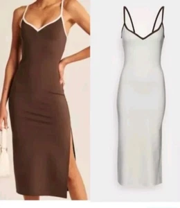 Vestido sin mangas para mujer Abercrombie & Fitch XS ajuste para favorecer marfil marrón ribete $80 - Imagen 1 de 14