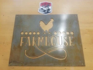 Farmhouse Sign Metal Wall Art Plasma Cut Home Decor Gift Idea Chicken Rooster - Picture 1 of 2