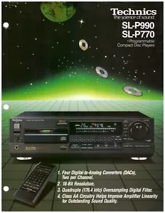 TECHNICS SL-P990 SL-P770 SL-P350 CD PLAYER - BROCHURE CATALOGUE CATALOGO KATALOG - Foto 1 di 2