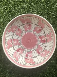 Elle Keramikk Norway Art Pottery Red Ware Bowl Pink Floral Candy/nut Dish MCM 6” - Picture 1 of 9