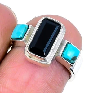 Black Spinel Stone Solid Sterling Silver Statement Anniversary Ring Jewelry US 6 - Picture 1 of 7