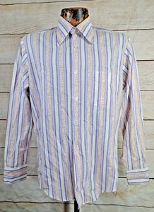 Vintage 60's Shirt Mens M Big Disco Collar MCM Abstract Stripe Boogie Nights - Picture 1 of 11