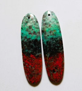 54 Cts Natural Sonora Sunrise Chrysocolla Drilled Cabochon Match Pair Gemstone - Picture 1 of 3
