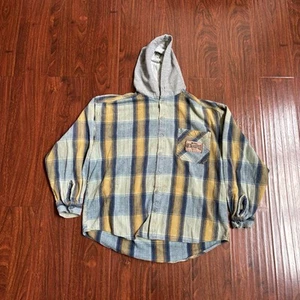 Vtg Quiksilver QSD Hooded Plaid Button Shirt Size XL Surf Skate Grunge Y2K 90s - Picture 1 of 6