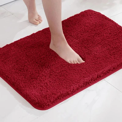 Juego de alfombrillas de baño grandes de felpa gruesa suave de microfibra roja de 2 piezas Foto 1 de 3