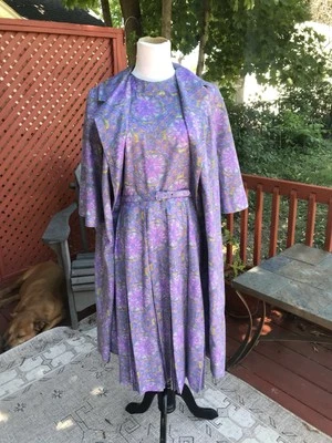 1950s 60s True Vtg Women’s 2 Piece Dress Coat Set Purple L XL Excellent B44 L41 - Image 1 of 4