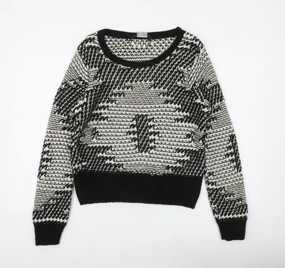 Dorothy Perkins Womens Black White Geometric Knit Jumper Size 12 - Image 1 of 4