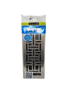 Decor Grates AJH412-NKL 4"x 12" Brushed Nickel Steel Plated Oriental Register - Picture 1 of 9