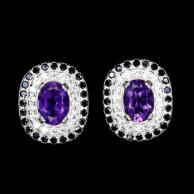 Pendientes de plata de ley 925 amatista ovalada 7x5 mm espinela piedras preciosas naturales joyería Foto 1 de 4
