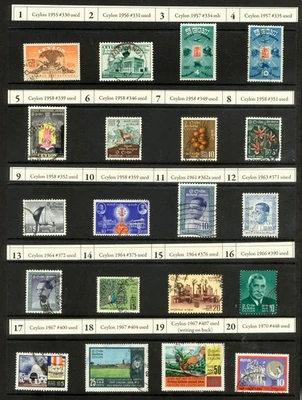 Lote de 20 estampillas usadas de Ceilán de 1955-1970 Scott 330-448 C.V. $5,80 Cey3 Foto 1 de 2