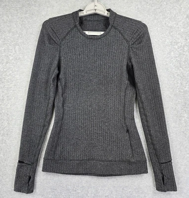 Camisa Lululemon Think Fast Para Mujer Pequeña Gris Espiga Agujeros para los Pulgares Elastizada Top Foto 1 de 4