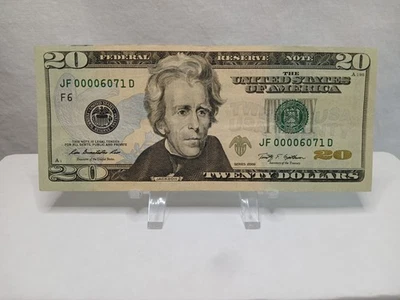 Andrew Jackson 2009 $20 Low Serial # JF 00006071 D Federal Reserve Note - Image 1 of 4
