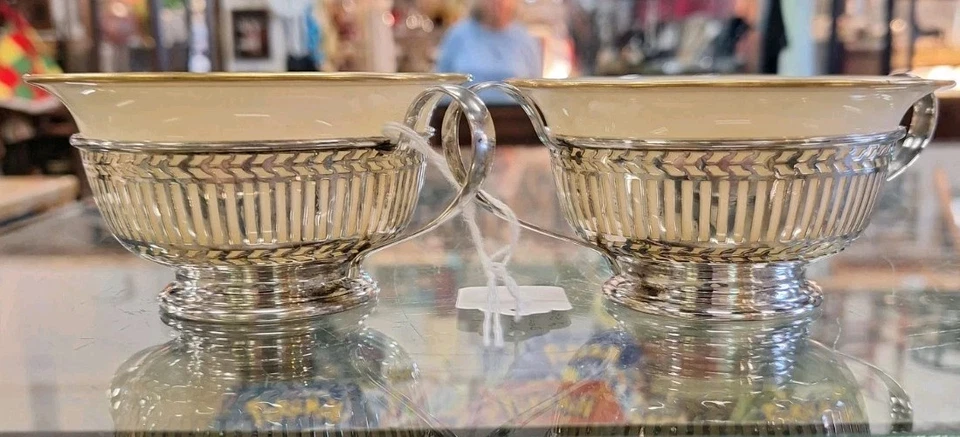 2 soportes para caldo sorbete de plata esterlina Watson de doble mango con cuencos Lenox Foto 1 de 4