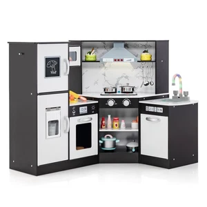 Kids Corner Kitchen Playset Wooden Pretend Play Toy with Microwave & Ice Maker - Picture 1 of 10