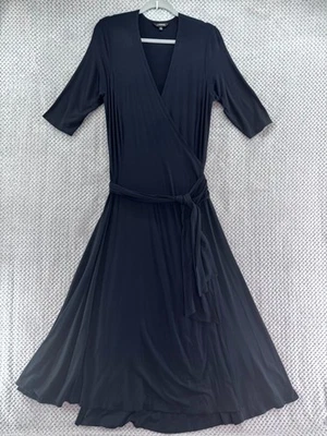 J. Peterman надежном макси платье женщин L черный Джерси эластичной трапеции v-образным вырезом опрятный - Изображение 1 из 4