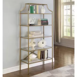 Serena 5-tier Tempered Glass Shelves Bookcase Matte Gold - Picture 1 of 11