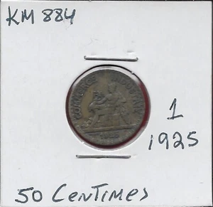 FRANCE 50 CENTIMES 1925 VF-XF MERCURY SEATED LEFT,CADUCEUS AT LEFT,SHIELD ON - Picture 1 of 2