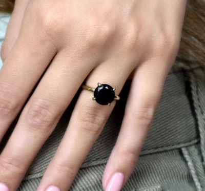 Anillo solitario de piedras preciosas de ónix negro natural anillo de plata 925 joyería para mujer Foto 1 de 4