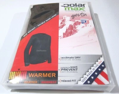 Polarmax Midweight Baselayer Youth Long Sleeve Crew Top / XL X-Large / Black - Image 1 of 4
