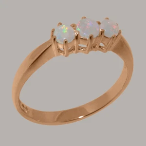 Solid 14k Rose Gold Natural Opal Womens Trilogy Ring - Sizes 4 to 12 - Picture 1 of 5