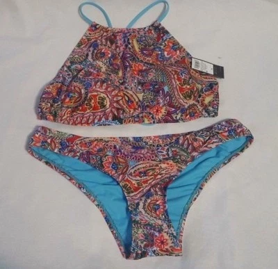 New Women's Xhilaration Paisley 2Pc High Neck Bikini & Bottoms Swimsuit Size XL - Image 1 of 2