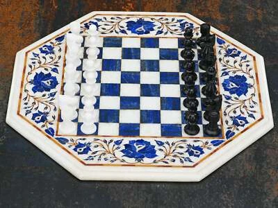 24" Marble chess Table Top Pietra Dura Inlay Children Play Pietra Dura Inlay k16 - Image 1 of 4