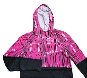 Adidas Climalite SzM(12-14) Loose Fit Girl Pink Pattern/Black Athletic Hoodie LS - Picture 1 of 9