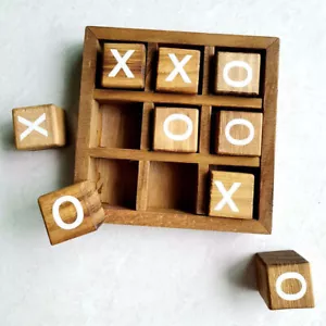 Wooden Board Games Tic Tac Toe Noughts and Crosses XO Strategy for Families - Picture 1 of 6