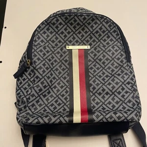 Tommy Hilfiger Logo Navy Blue Striped Backpack - Picture 1 of 8