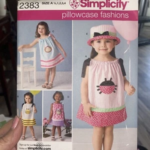 Uncut Simplicity 2383 Size A 1/2 - 4 Sewing Pattern Girls' Pillowcase Dress Hat - Picture 1 of 2