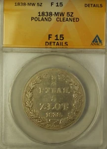 Moneta Argento 5 Zloty Polonia 1838-MW ANACS F-15 Dettagli Pulita - Foto 1 di 2