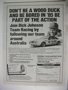 DICK JOHNSON 1985 TEAM AUSTRALIA RACING MEMBERSHIP MAGAZINE ADVERTISEMENT - Picture 1 of 1