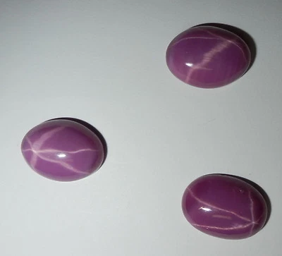Opaque Star Ruby Oval 16x12 mm Cabochon 6 Rayed Lab-created Stone 3 pieces Lot - Image 1 of 4