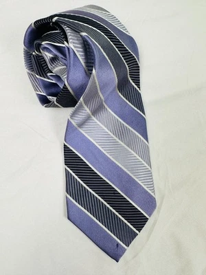 Screenplay by Martin Wong Purple Black Silver Striped Silk Tie 60" - Image 1 of 4