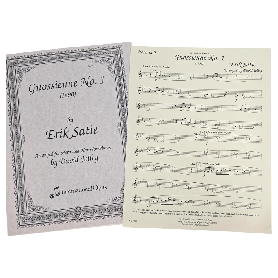 Erik Satie Gnossienne No. 1 French Horn in F For & Harp Piano Sheet Music Scores - Image 1 of 4
