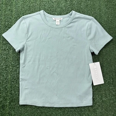 Nueva con etiquetas Camiseta corta acanalada Athleta Signature para mujer mediana verde menta (55,00) Foto 1 de 4