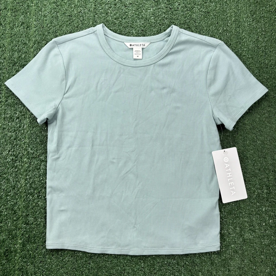 Nueva con etiquetas Camiseta corta acanalada Athleta Signature para mujer mediana verde menta (55,00) Foto 1 de 4