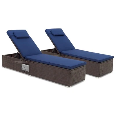 2PCS Patio Chaise Lounge w/ 6-level Backrest Comfy Seat Cushion & Headrest - Imagem 1 de 4