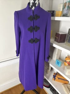 Vintage Donald Brooks Women's long Wool Coat purple Super Cool Purple Size 12 40 - Picture 1 of 15
