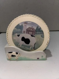 4 Pig Pasture Coasters With Stand Ceramic & Wood. - Picture 1 of 8
