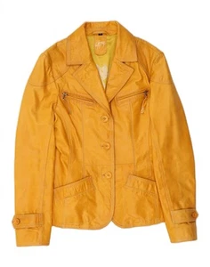 GIPSY Womens Leather Jacket UK 10 Small Yellow Leather DB30 - Picture 1 of 4