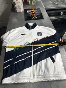 Vintage Diadora Italy Track Top Jacke Weiß Blau Large Retro Italia 80er 90er - Bild 1 von 9