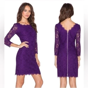 Abito tubino Diane Von Furstenberg DVF Zarita viola pizzo donna taglia 10 - Foto 1 di 15