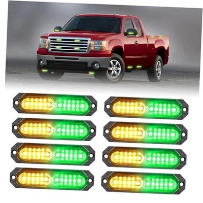  1200T Emergency Strobe Grille Lights: 8pcs 12 LED Sync Feature Amber/Green - Image 1 of 4